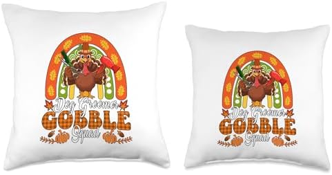 Dog Groomer Gobble Squad Thanksgiving Turkey Fall Rainbow Throw Pillow - Image 3