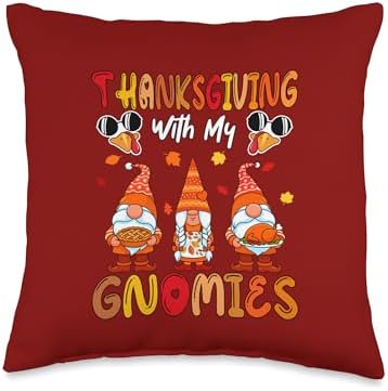 Thanksgiving with My Gnomies Three Gnomes Pie Roasted Turkey Throw Pillow by Unknown