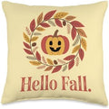 Hello Fall Autumn Wreath, Cosy Thanksgiving & Season Throw Pillow by Unknown