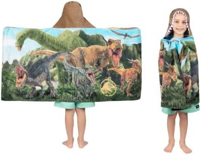 Jurassic World Dominion Soft Bath/Pool/Beach Cotton Terry Hooded Towel Wrap, 24 Inches x 50 Inches, By Franco Kids