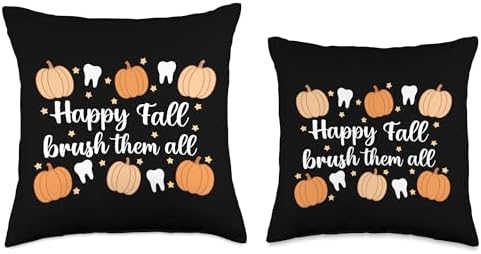 Thanksgiving Dental Dentist Happy Fall Brush Them All Teeth Throw Pillow - Image 3