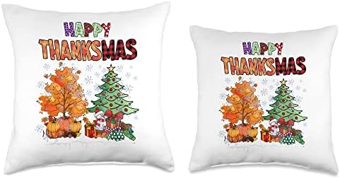 Funny Happy Thanksmas Cute Thanksgiving and Christmas Trees Throw Pillow - Image 3