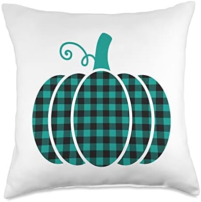 Vintage Fall Season Blessed Thankful Friendsgiving Cute Green Classic Buffalo Plaid Autumn Thanksgiving Pumpkin Throw Pillow, 18x18, Multicolor by Unknown