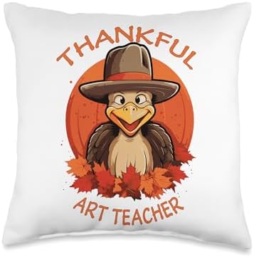 ART TEACHER Gifts Art Teacher Funny Thanksgiving Turkey & Fall Throw Pillow, 16x16, Multicolor by Unknown