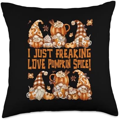 Funny Thanksgiving Gnome Freaking Loves Pumpkin Spice Throw Pillow by Unknown