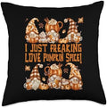 Funny Thanksgiving Gnome Freaking Loves Pumpkin Spice Throw Pillow by Unknown