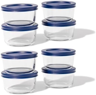 16-Piece Glass Food Storage Containers Set (8 Containers + 8 BPA-Free Lids) | 1-Cup, Leakproof | Microwave, Freezer, Oven & Dishwasher Safe | Ideal for Meal Prep & Pantry Organization, Blue