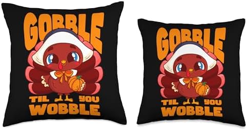 Gobble Til You Wobble For Love Gobble Til You Wobble Cute Girl Boy Turkey Thanksgiving Kid Throw Pillow, 16x16, Multicolor - Image 3