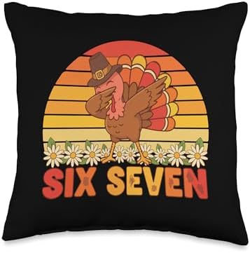 6 7 Six Seven Meme 67 Funny Turkey Dabbing Thanksgiving Throw Pillow by Unknown