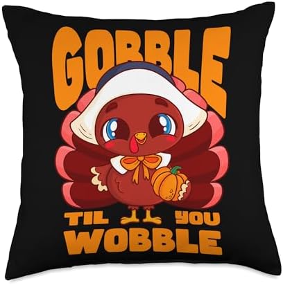 Gobble Til You Wobble For Love Gobble Til You Wobble Cute Girl Boy Turkey Thanksgiving Kid Throw Pillow, 18x18, Multicolor by Unknown