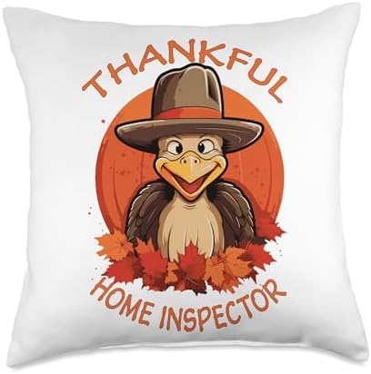 HOME INSPECTOR Gifts Home Inspector Funny Thanksgiving Turkey & Fall Throw Pillow, 18x18, Multicolor by Unknown