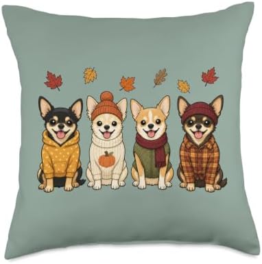 Chihuahua Fall Autumn Season Pumpkin Dog Throw Pillow by Unknown