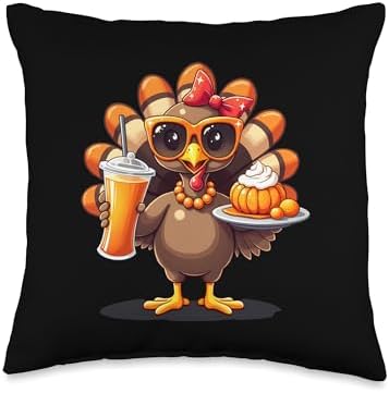 Thanksgiving Turkey with Sunglasses Girls and Women Throw Pillow by Unknown