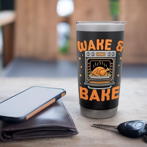 Wake & Bake Funny Cooks Thanksgiving Humor for Home Chefs Stainless Steel Insulated Tumbler - Image 7