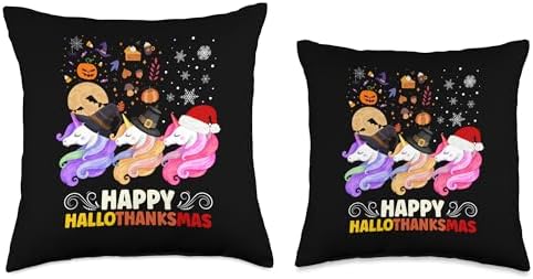 Wonderful Holidays Hallothanksmas Celebration Halloween Thanksgiving Christmas Hallothanksmas Unicorn Throw Pillow, 16x16, Multicolor - Image 3