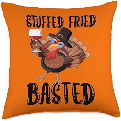 Funny Thanksgiving Turkey Stuffed Fried Basted Throw Pillow by Unknown
