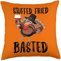 Funny Thanksgiving Turkey Stuffed Fried Basted Throw Pillow by Unknown