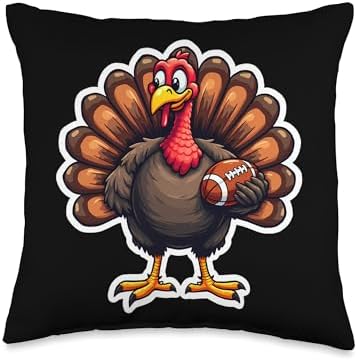 Football Turkey Thanksgiving Player Fan Vintage Coach Kids Throw Pillow by Unknown