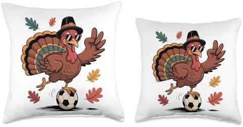 Thanksgiving Funny Turkey Soccer Sports Men Kids Boys Autumn Throw Pillow - Image 3
