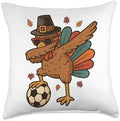 Funny Turkey Soccer Dabbing Thanksgiving Boys Women Men Kids Throw Pillow by Unknown