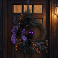 Takywep 22 Inch Halloween Wreaths for Front Door, Half Circle Prelit Owl Wreath with Lighted Eyes, Willow Leaves and Purple Bow for Porch Wall Window Fireplace Decor by HOME