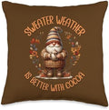 Hot Cocoa Fall Gnome For Sweater Weather Funny Thanksgiving Throw Pillow by Unknown