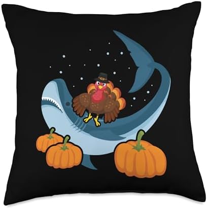 CharlIan Minds - Turkey & Shark Thanksgiving Thanksgiving Turkey Riding Shark Funny Boys Girls Throw Pillow, 18x18, Multicolor by Unknown