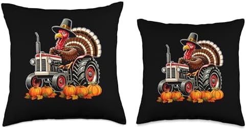 Turkey Driving Tractor Thanksgiving Driver Fall Pumpkins Throw Pillow - Image 3