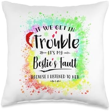 Family Happy Hallothanksmas Thanksgiving Christmas If we get in Trouble It's My Bestie's Fault Tie Dye Xmas Throw Pillow, 16x16, Multicolor by Unknown