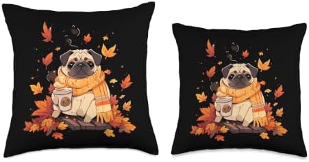 Pug Fall Autumn Leaves Pumpkin Spice Latte Dog Kawaii Throw Pillow - Image 3