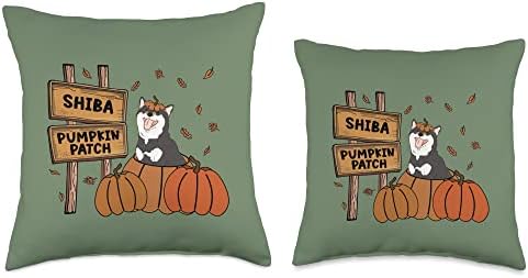 Shiba Inu Pumpkin Patch Dog Lovers Thanksgiving Halloween Throw Pillow - Image 3