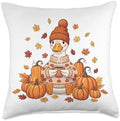Cute Fall Duck Coffee Pumpkin Cozy Thanksgiving Design Throw Pillow by Unknown