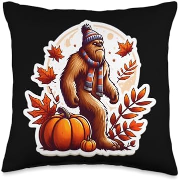 Autumn Fall Big-Foot Sasquatch Big Foot Lover Thanksgiving Throw Pillow by Unknown
