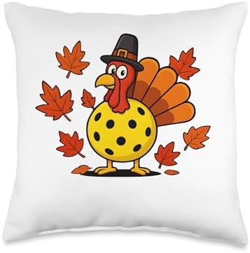 Turkey Pickleball Pickle Ball Thanksgiving Fall Autumn Lover Throw Pillow by Unknown
