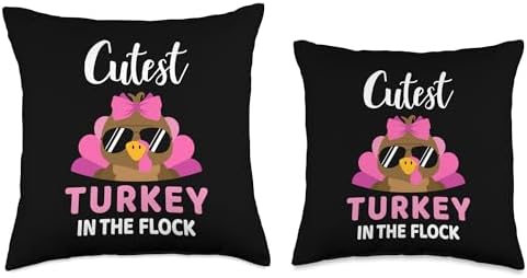 Cutest turkey in the flock girls kids toddler thanksgiving Throw Pillow - Image 3