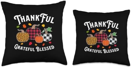 Autumn Fall Thanksgiving Thankful Grateful Blessed Pumpkin Throw Pillow - Image 3