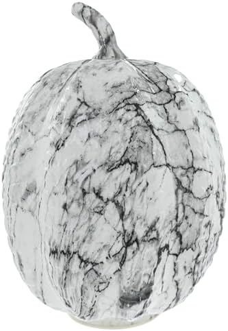 Boston International Handblown Glass Pumpkin with LED Light Thanksgiving Halloween Decorations for Home, Large, Black & White Marble by BostonInternational