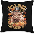 Moo-ving Into Thanksgiving Highland Cow Festive Throw Pillow by Unknown
