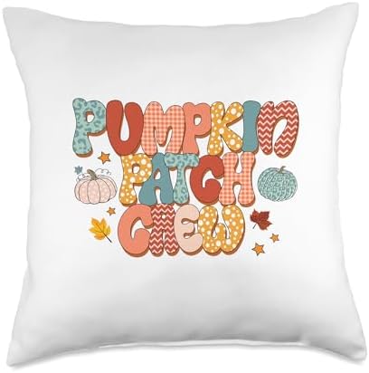 Funny Thanksgiving Fall Season Apparel Retro Groovy Pumpkin Patch Crew Thanksgiving Fall Autumn Throw Pillow, 18x18, Multicolor by Unknown