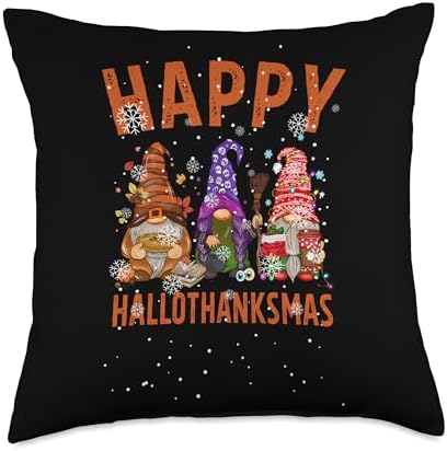 Halloween Thanksgiving Xmas Gnome Costume Happy Hallothanksmas Halloween Thanksgiving Xmas Gnome Throw Pillow, 18x18, Multicolor by Unknown