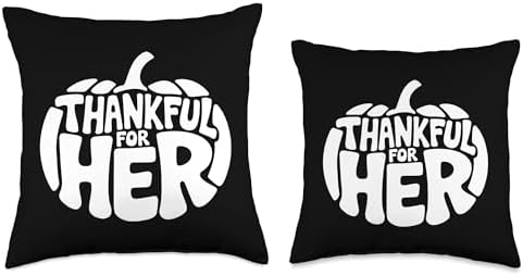 Thankful For Her, Blessed Cute Couples Thanksgiving Throw Pillow - Image 3