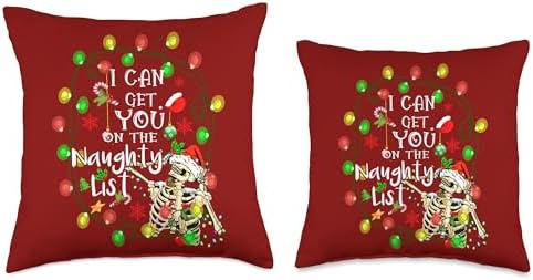 Family Happy Hallothanksmas Thanksgiving Christmas I Can Get You On The Naughty List Funny Skeleton Xmas Lights Throw Pillow, 16x16, Multicolor - Image 3