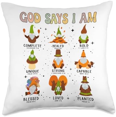God says I am fall gnome pumpkin autumn gnomes Thanksgiving Throw Pillow by Unknown