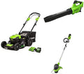 Greenworks 40V 21" Brushless Cordless Self-Propelled Electric Lawn Mower, Brushless Leaf Blower (130 MPH / 550 CFM), String Trimmer, 5.0Ah Battery and Charger