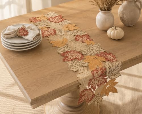 XiaHomeFashions Autumn Leaf Cutwork Table Runner, 15 x 90 in, 1 Piece - Image 2