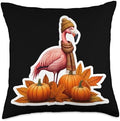 Autumn Fall Flamingo Bird Lover Thanksgiving Pumpkin Leaves Throw Pillow by Unknown