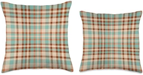 Orange green olive Halloween plaid harvest thankful season Throw Pillow - Image 3