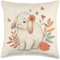 Holland Lop Rabbit Autumn Fall Red Leaves Bunny Thanksgiving Throw Pillow by Unknown