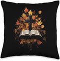 Bible Cross Autumn Leaves Christian Thanksgiving Throw Pillow by Unknown