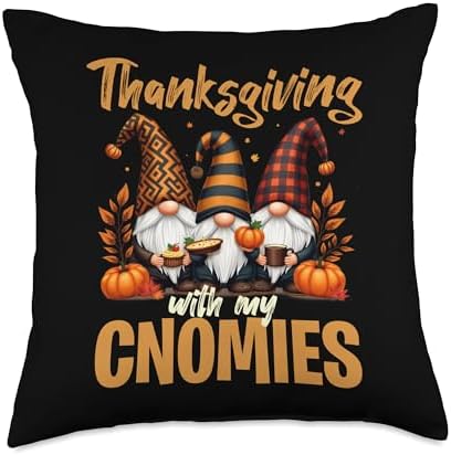Thanksgiving with My Gnomies Funny Turkey Day Gnomes Throw Pillow by Unknown